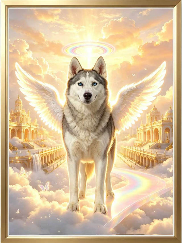 Forever Watching Over You – Custom Angel Dog Memorial Portrait