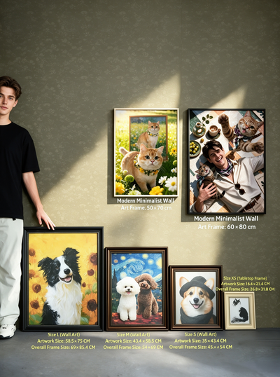 Capture your pet's sweet look forever with our custom portrait artwork.